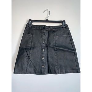 Black Leather Button Up Mini Skirt